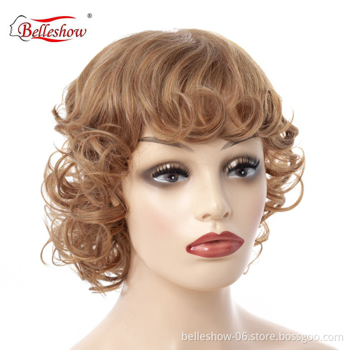 Hot sell  wholesale short hair cheap women brown Curly wig for young girl wigs